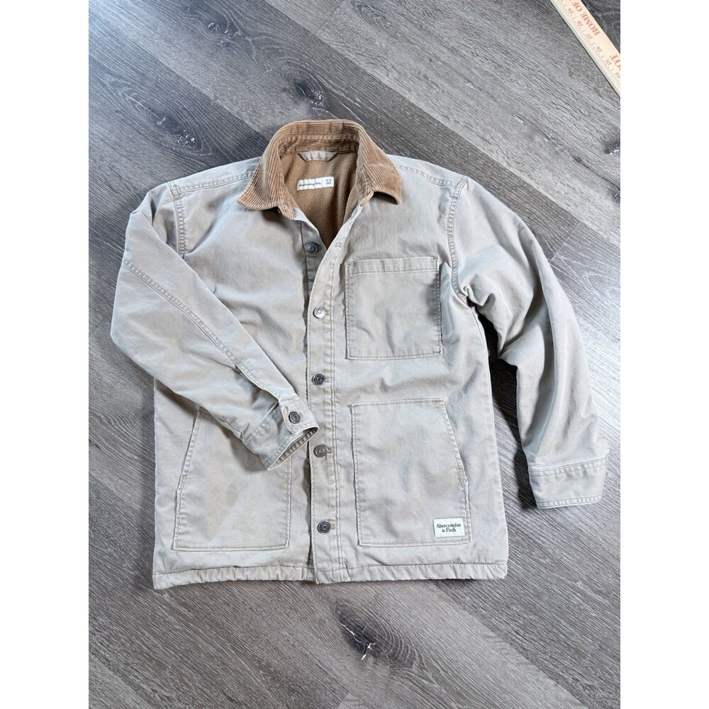 Abercrombie kids tan long sleeve button up shirt jacket boys size 11/12